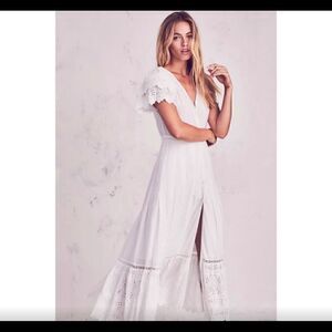 LOVESHACKFANCY Jodie Eyelet Ruffle White Dress $695 Size 4 Button Down